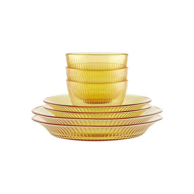 VISIONS Jingzhi Series 7-Piece Amber Glass Dinnerware Set