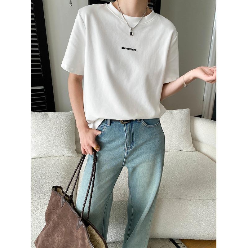 Sinan Blogger Flocked Lettering Thickened Loose Short Sleeve Layered T-shirt SN8493 One Size белый