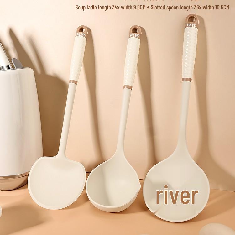 Silicone High-Temp Resistant Soup Ladle & Non-Stick Porridge Spoon with Anti-Scalding Handle.