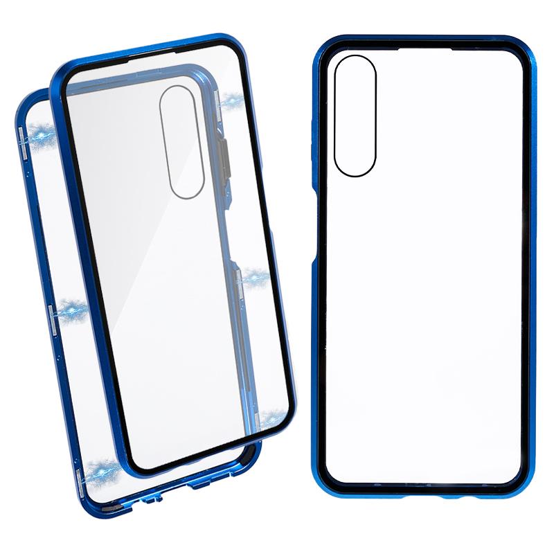 

For Samsung Galaxy A14 5G/4G Double Side Tempered Glass Phone Case Magnetic Metal Frame Cover Blue