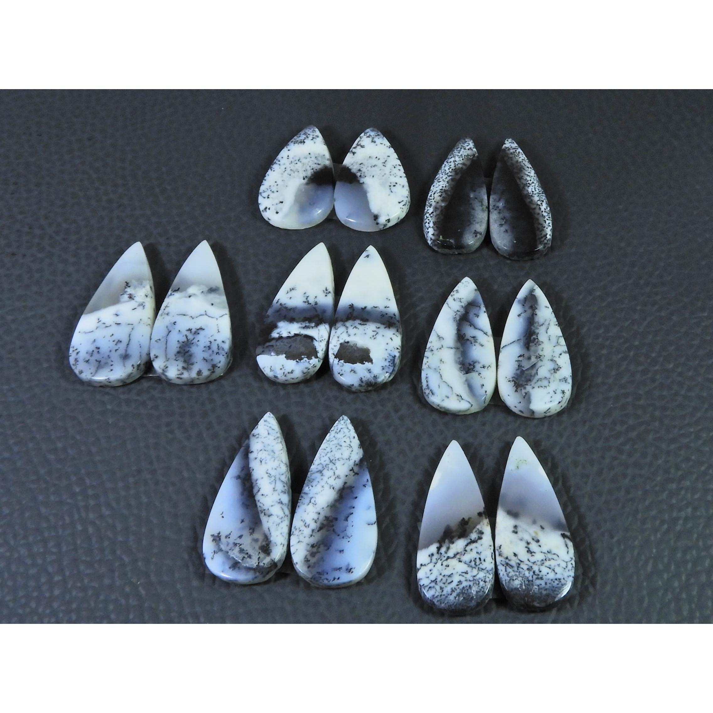 Natural Dendrite Opal Matched Pair Pear Cabachon Loose Gemstone 07Pair Lot C-2781