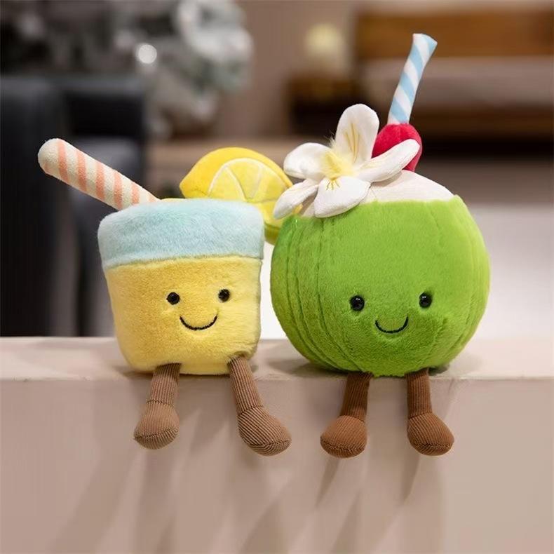 Entzückende Limonaden-Kokosnuss-Stofftiere Niedliches Zitronenwasser Weiches Plüschtier Cartoon-Puppe Heimdekoration Kawaii Tasche Anhänger Geburtstagsgeschenke