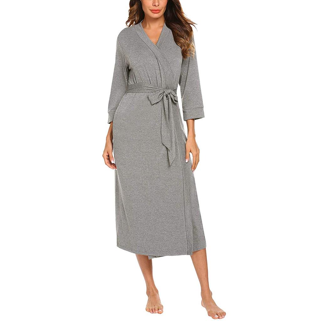 

Women s 4/3 Sleeve V-neck Lightweight With Belt Long Robe Bathrobe Sleepwear M