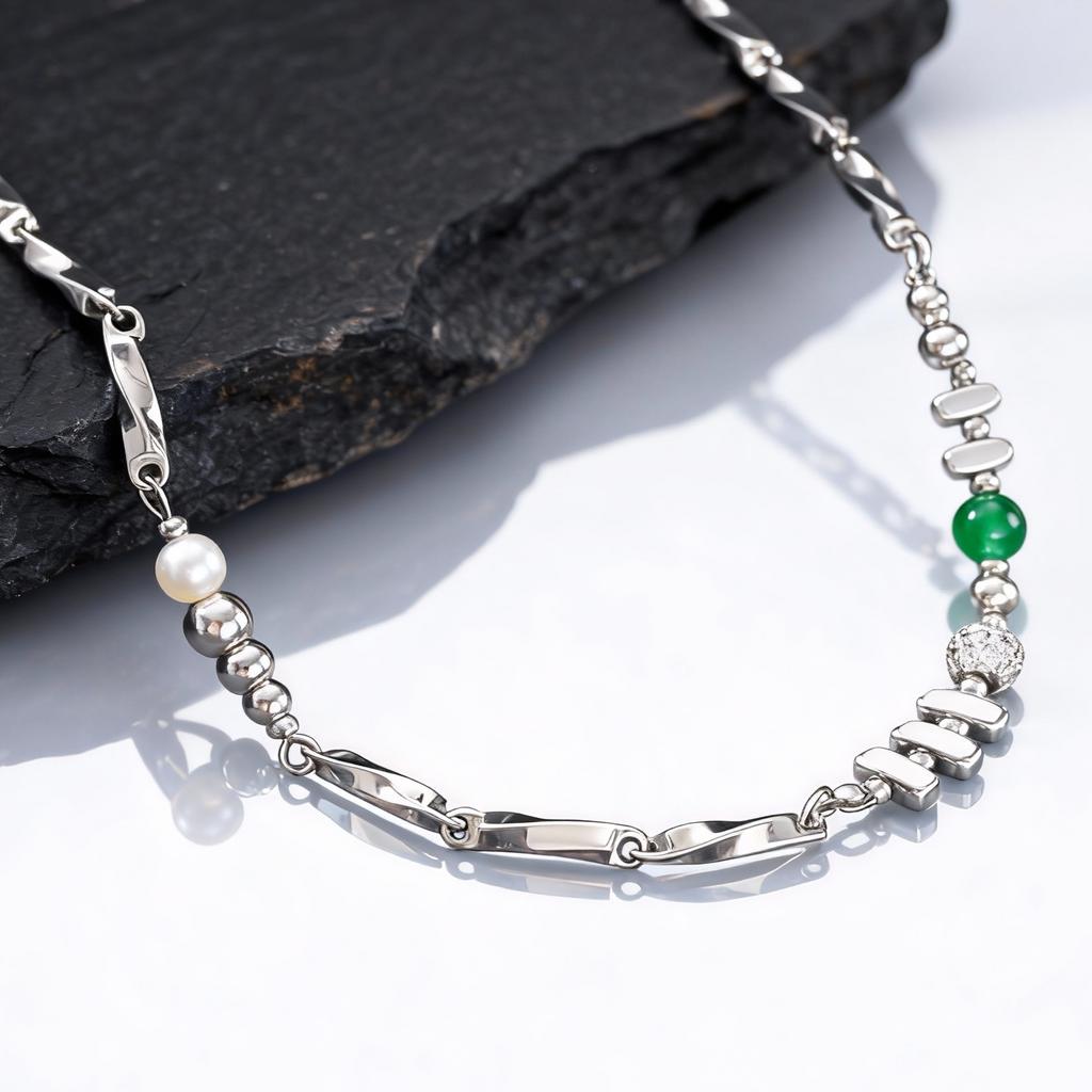 Hiphop Men's Chain Necklace,Green Stone Irregular Metal Beads Collars,Birthday Party Jewelry Gift
