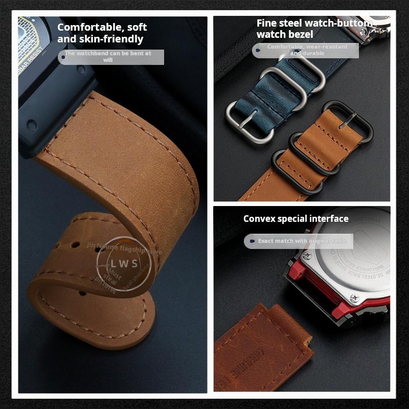 Modified retro cowhide watch straps for Casio G-SHOCK 3516 DW-H5600 DW-H5600MB convex end leather watchband black brown bracelet