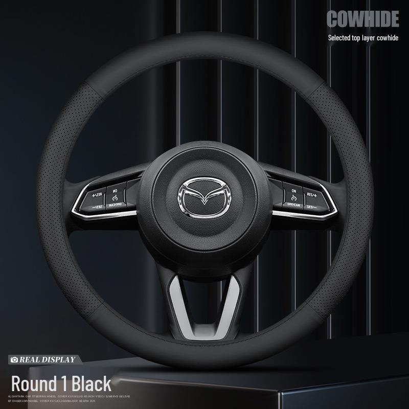 Genuine Leather Steering Wheel Cover for Mazda 36, Axela, CX54, Atenza, and CX30
