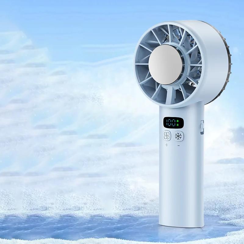 Ice compress high-speed cooling fan handheld fans USB Rechargeable portable mini fan LED Digital Display, Travel,Camping,Outdoor