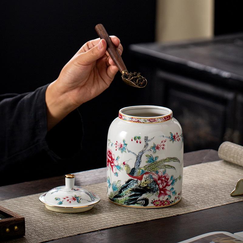 Enamel Colored White Porcelain Tea Jar Home Sealed Moisture-proof Coffee Candy Storage Jar 500g Pu Erh Tie Guan Yin Storage Jar