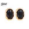 Hypoallergenic Feel Earrings 1 Pair Vintage Oval Stud for Women Retro Statement Textured Carved Gold Plated Gemstone Earrings Frame Chunky