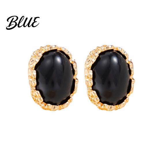 Hypoallergenic Feel Earrings 1 Pair Vintage Oval Stud for Women Retro Statement Textured Carved Gold Plated Gemstone Earrings Frame Chunky