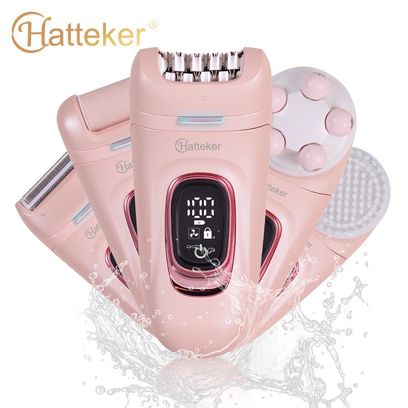 Hatteker 5-in-1 Epilierer & Trimmer Set für Frauen für Achseln, Beine und Intimbereiche.