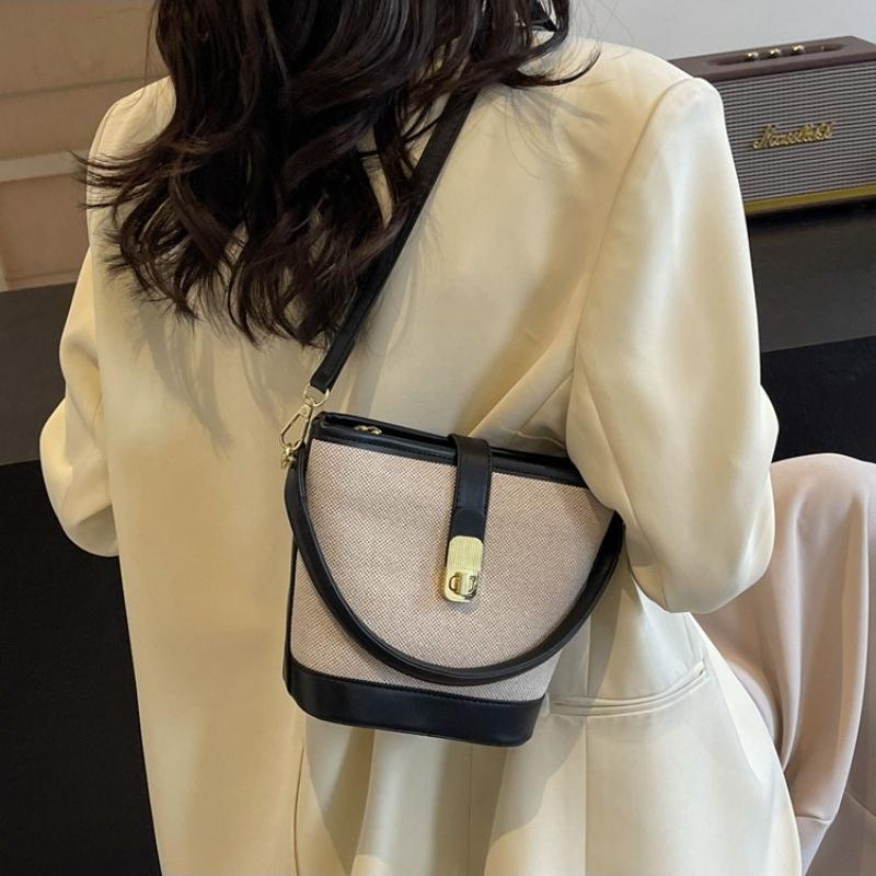 1Pc  Popular Bucket Bag Women's Messenger Bag Korean Niche Versatile Retro Canvas Handbag Messenger Bag