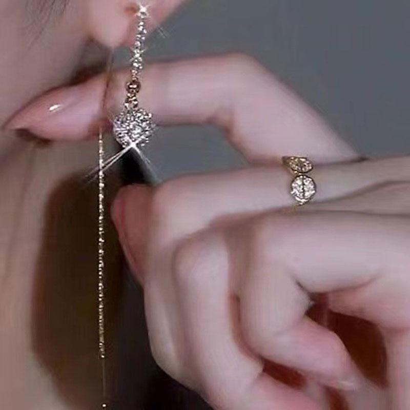 New Korean Luxury Shiny Zircon Ball Flower Pendant Long Earline For Women Fashion Jewelry Unusual Earring Ear Accessories