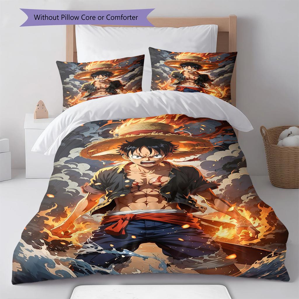 One Piece Monkey D Luffy Pattern Bedding Quilt Set Quilt Cover Pillowcase Home Birthday Gift(1 * Duvet Cover + 2 * Pillowcase, Without Core)