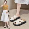 Summer new bag head slippers women's outer wear woven hollow thick bottom heightening casual versatile leather cool slippers