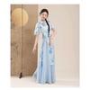 Women's Bamboo Print Qipao Collar Classical Dance Costume, Flowy Chiffon Skirt Folk Dance Performance Outfit