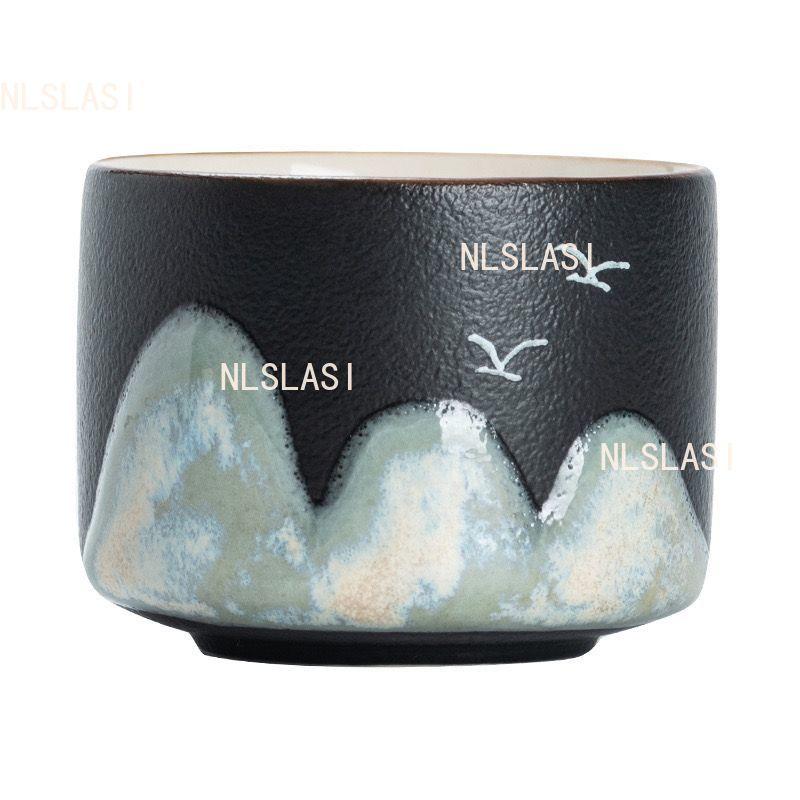 4pcs Gift Tea Cup Set Household Tea Cup Chinese Landscape Tea Cup Ceramic Underglaze Colored Drinking Utensils with Gift Box