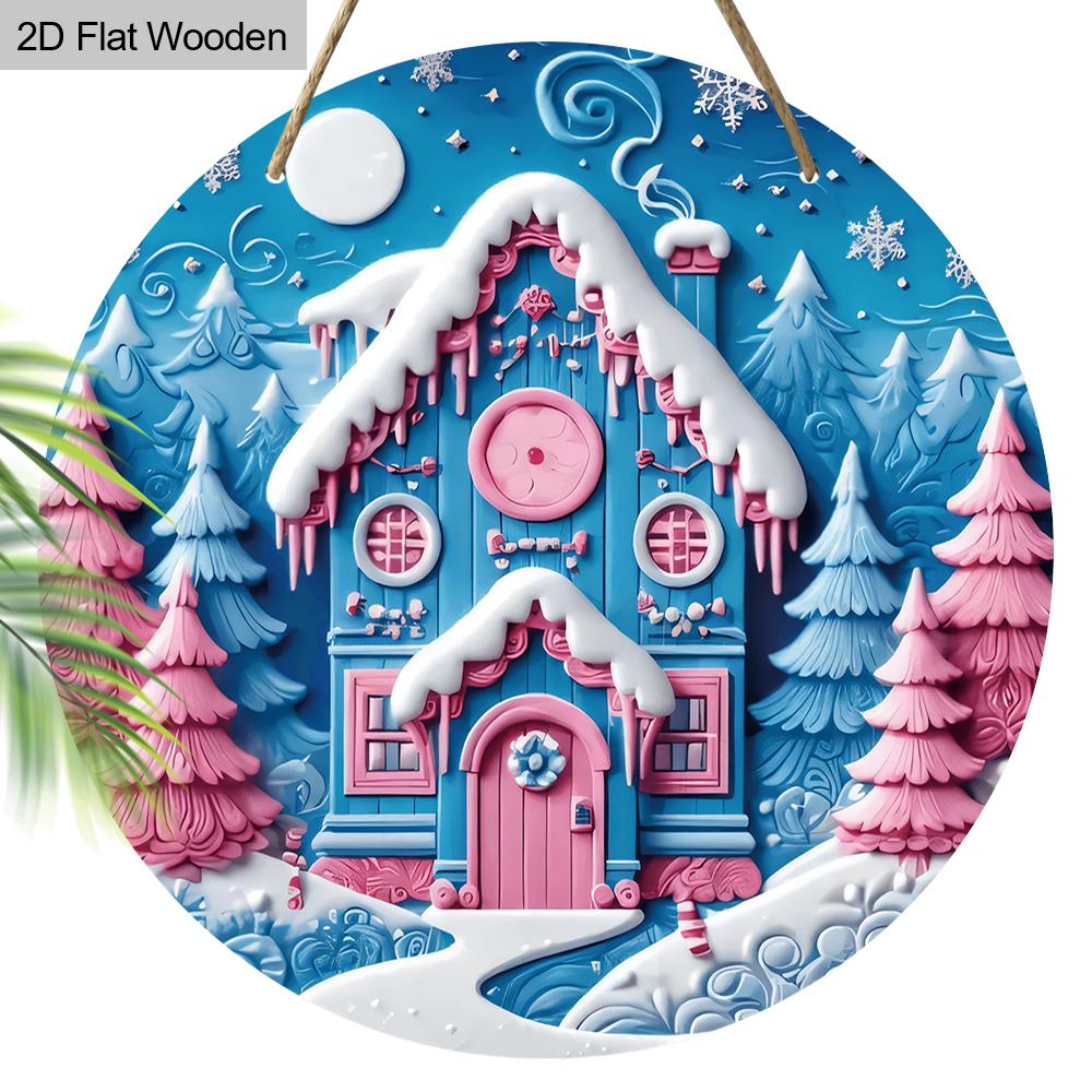 Pink Christmas Wooden Sign with Snow House Pattern - Navidad Sign for Front Door, Yard, Balcony Decor - Ideal Christmas Gifts