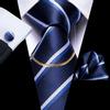 Fashion Mens Blue Striped  Tie Chain Silk Necktie Handkerchief Cufflinks for Business Wedding
