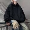Yousheng Fall Winter Men Hoodie with Big Pockets Buttoned Hood Loose Elastic Cuff Warm Pullover Mid Length Hip Hop Solid Color Top for Sport Daily