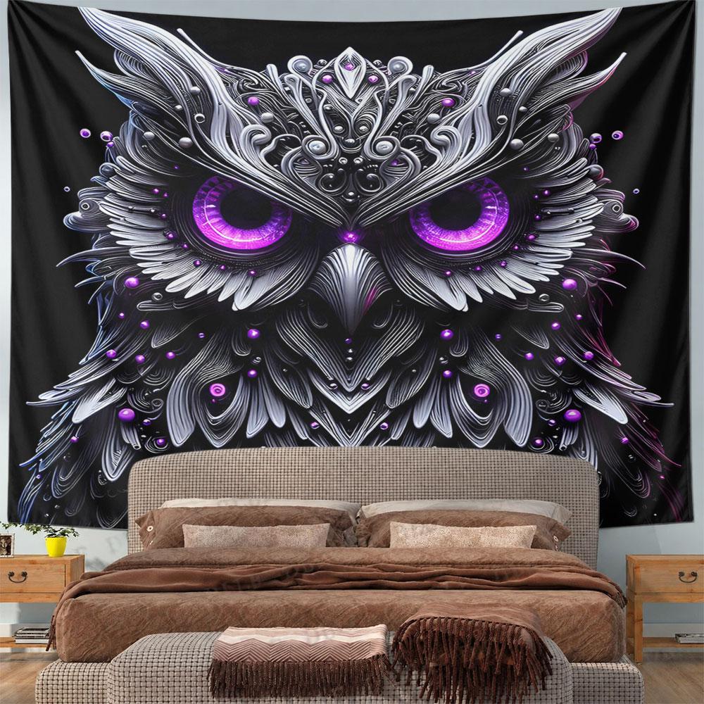 "Intricate Owl with Purple Eyes Design" Pattern Wall Hanging Tapestry Decorative Tapestry Home Decor for Bedroom and Living Room