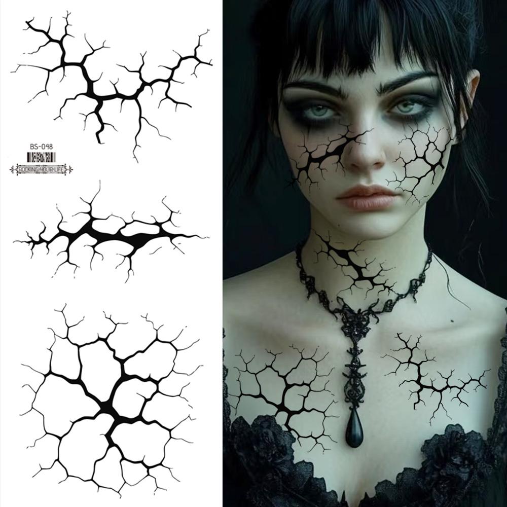 2Sheets Large Halloween Black Lightning Temporary Tattoo Sticker for Halloween Makeup – Realistic Vein Design Face Tattoo Body A