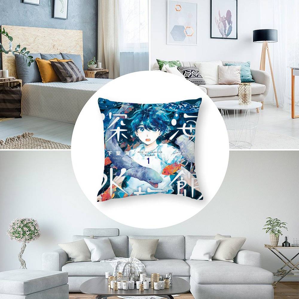 Comic Magmell Shinkai Suizokukan Pillow Case Short Plush Double-sided Print Square Throw Pillow Covers Sofa Home Cushion Decor