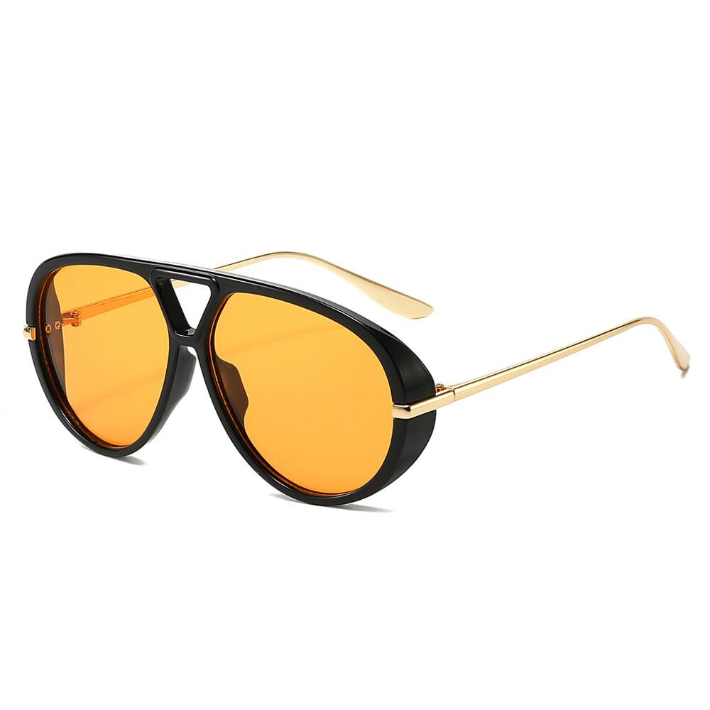 Luxury Sunglasses Women Men Metal Frame Classic Pilot Sun Glasses Big Black Yellow Lens Trendy Shades Eyewear