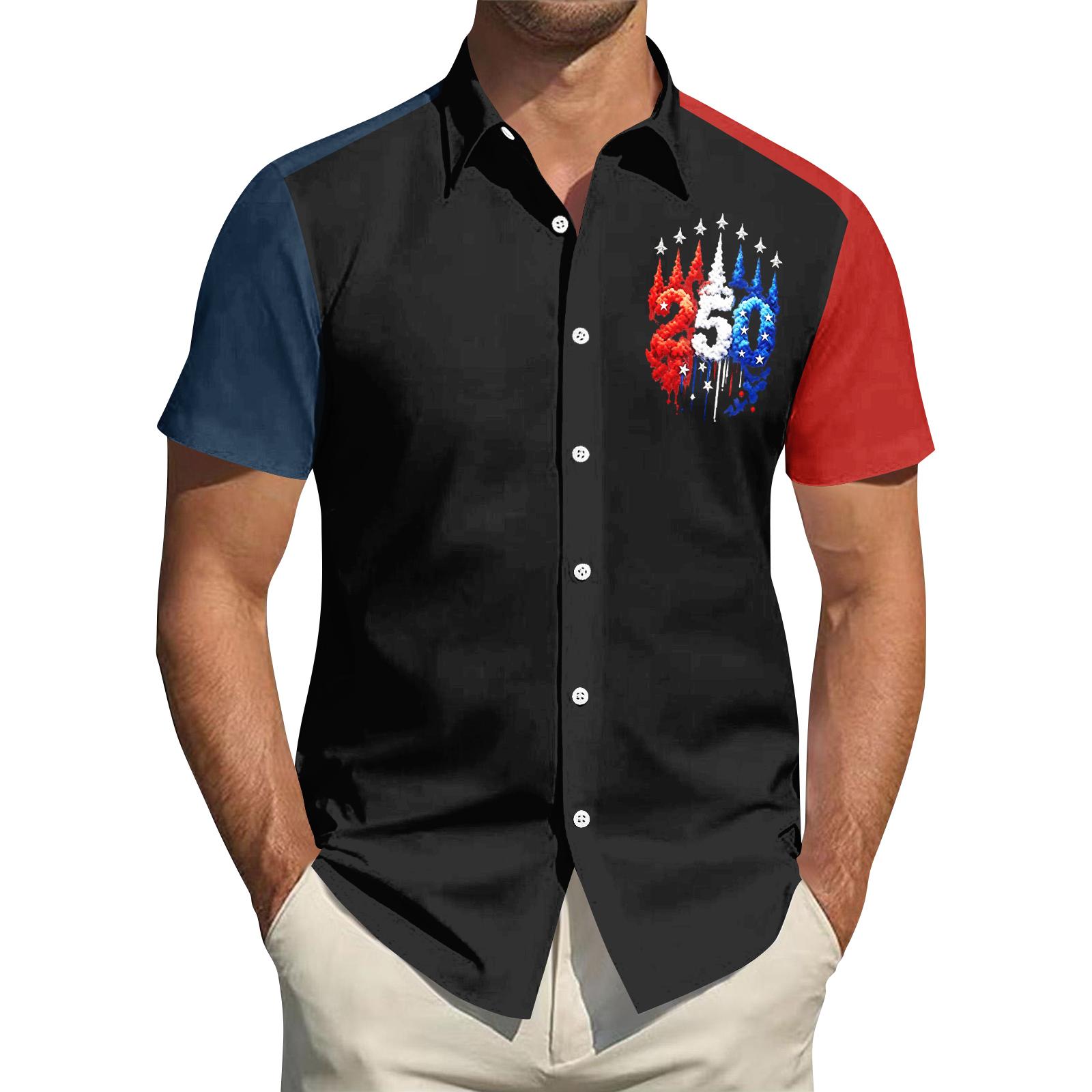 

Men s Independence Day Printed Collared Top Men s Casual Sports Short-Sleeve Shirt M чёрный