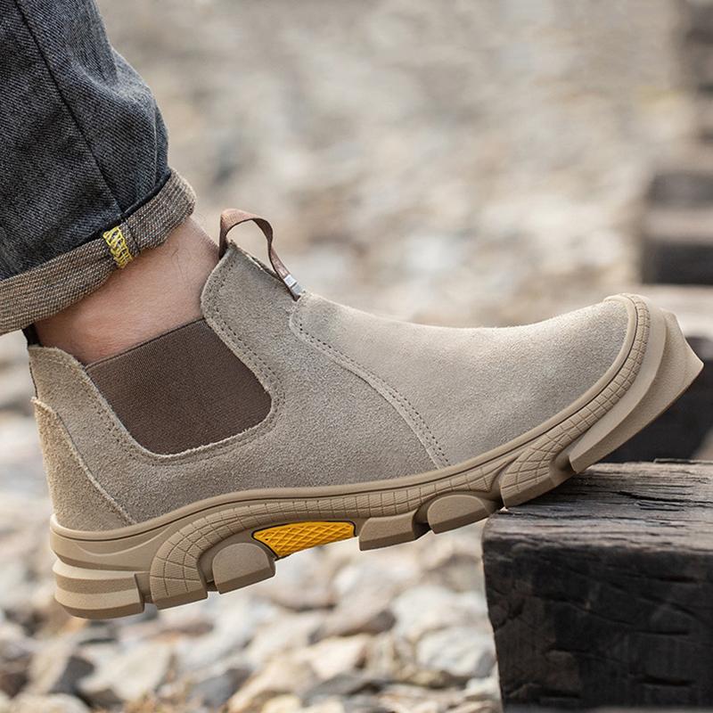 plus size mens casual steel toe caps working safety boots cow suede leather welding shoes worker security chelsea botas protect