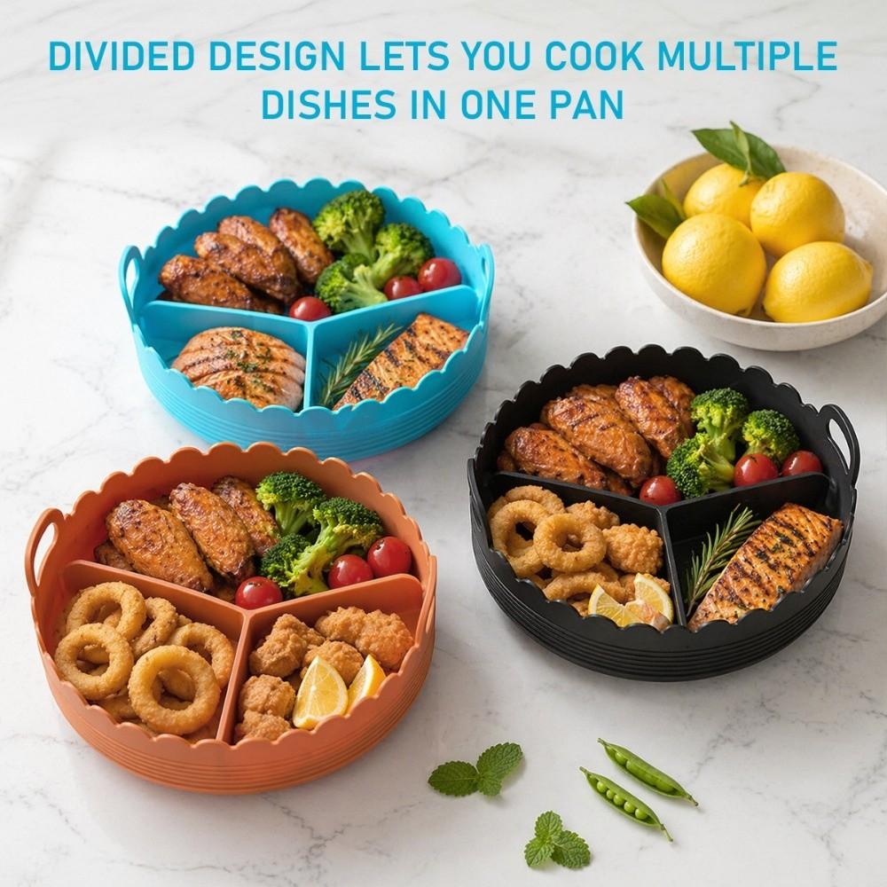 Food-grade 3 Grids Oven Tray Multi-color Divided Airfryer Basket Silicone Air Fryer Liners Home