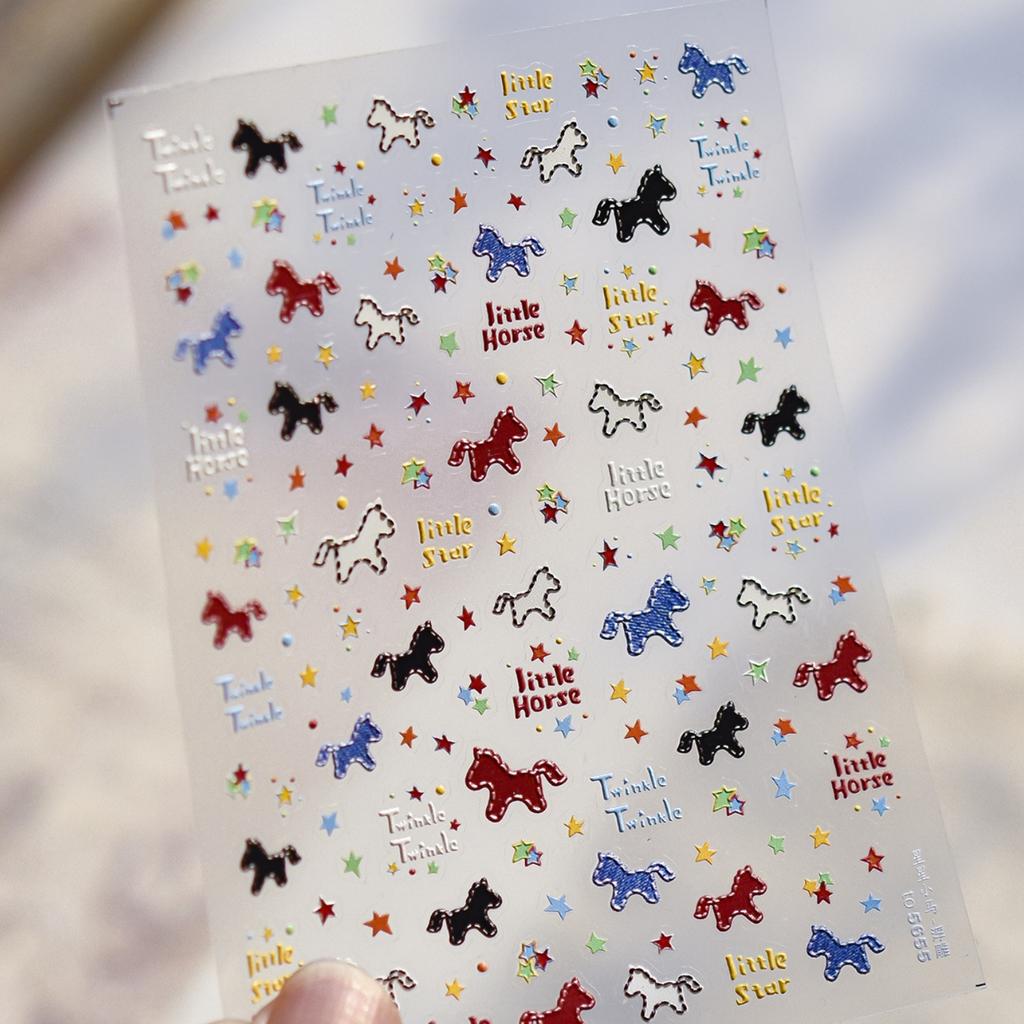 5D Pink Blue Bear Dessert Cake Pudding Candy Cane English Slogan Nail Art Stickers Cute Baby Bear Party Embossed Decals