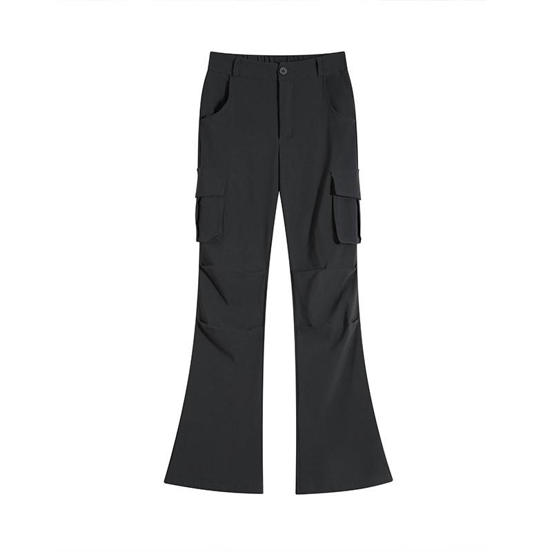 Spring 2025 Women's Black High-Waist Slim Fit Flared Workwear Pants