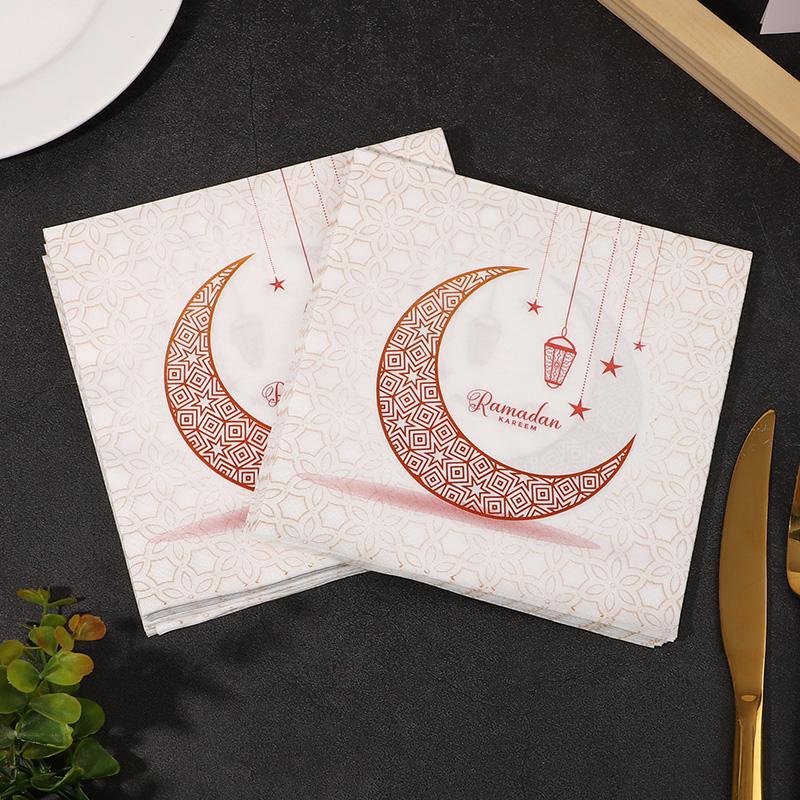 20pcs Ramadan Kareem Napkins Eid Al Adha Moon Lantern Disposable Paper Napkin 2026 Muslim Islamic Party Home Table Decorations