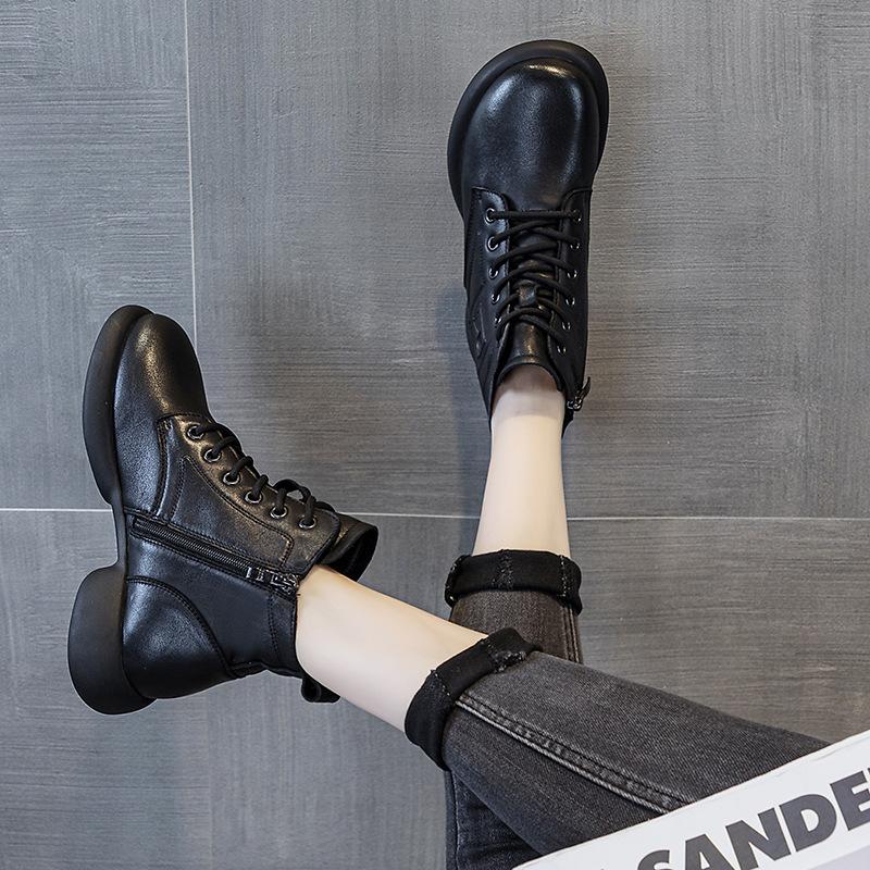 The first layer of cowhide Martin boots for women's 2025 autumn and winter new leather lace-up casual versatile short leather boots for women