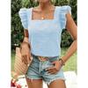 Top camicetta estiva da donna a maniche corte, nuovo, a quadri, con scollo quadrato e volant, casual