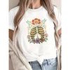 Women's Pure T-Shirt with Artistic Rib Cage & Floral Design, Comfort Fit, Short Sleeve, Round Neck - Casual Style, Machine Washable