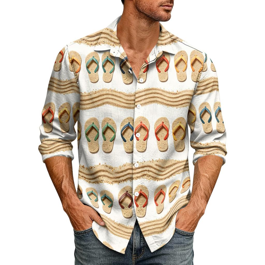 Men's Loose Fit Long Sleeve Button Down Shirt Hawaiian Style Retro Casual Beachwear Shirt with Spread Collar Suitable for Spring and Autumn