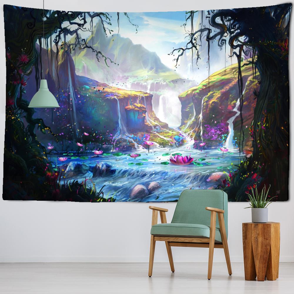 Yellow Dream Life Tree Tapestry Animation World Wall Hanging Tapestry Hippie Wall Decoration Wall Art Bohemian Home