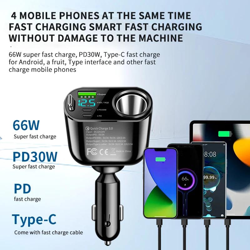 5 In 1 PD 30W Super Fast Charging Socket Car Charger 4 Ports USB Type C Fast Charging for IPhone 16 15 Xiaomi Samsung
