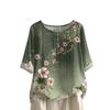 Women's Fashionable And Casual Shirt Half-sleeve Round Neck Print Cotton And Linen Blouse Top
