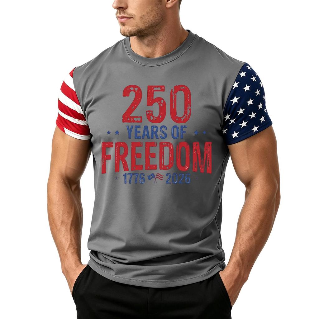 Men's Independence Day Flag Print Short Sleeve T-Shirt, Loose Casual Daily Summer Tops