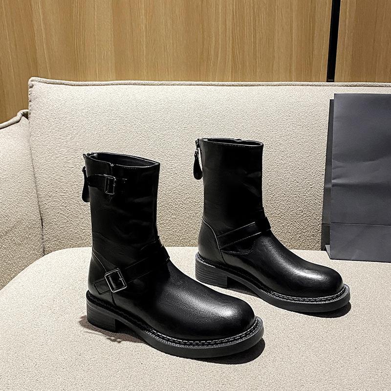 Cowhide~ Cowhide Fashion Boots Knight Short Boots Women's Autumn and Winter New Martin Boots Retro Mid-tube Western Cowboy Boots