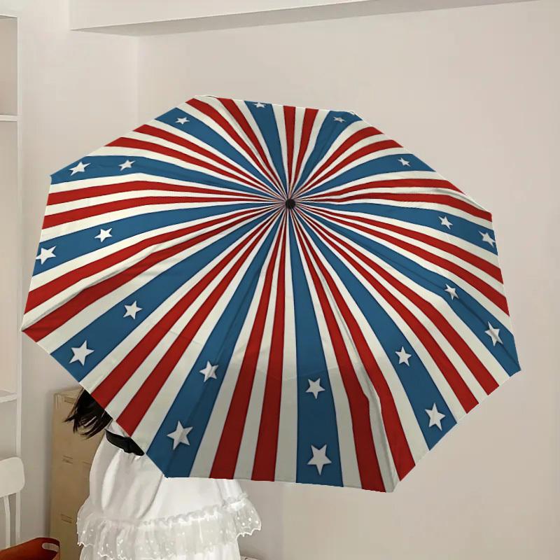 1PC Stars Stripes Automatic Folding Umbrella - Compact 8-Rib Design, Durable Plastic & Iron, Lightweight for Outdoor Daily Use, Festive Gift096