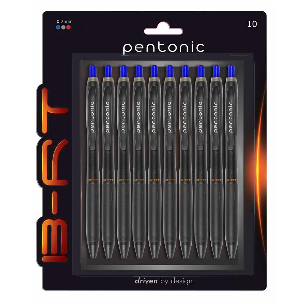 Pentonic B-RT 0.7mm Retractable Ballpoint Pen Combo Pack Blue Ink 10 Pens + 10 Refills for Office & School