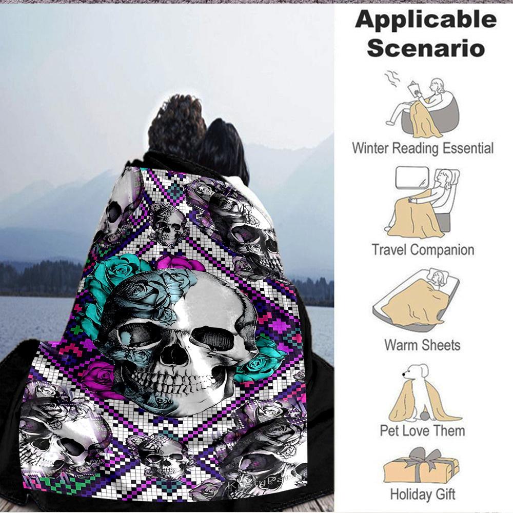 1pc Skull Roses Blanket Lightweight Blanket Throw Blanket For Sofa, Bed, Travel, Camping, Livingroom, Office, Couch, Chair yy251010059