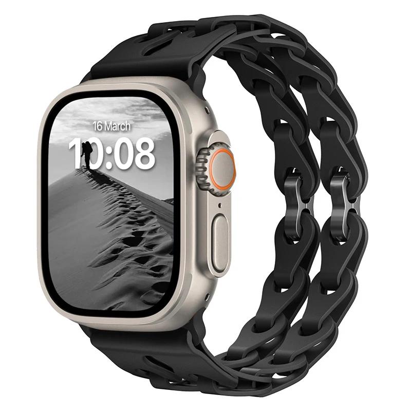 Pulseira de Silicone de Elo Duplo para Apple Watch Band Ultra 2 49mm 44mm 40mm 45mm 41mm 42mm Bracelete para Series 9 8 7 6 5 4 SE 3