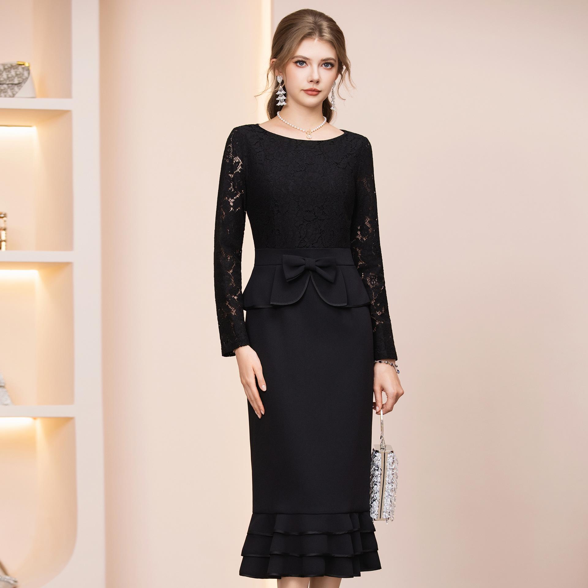 Zhi Li Elegant Purple Lace Patchwork Fishtail Dress with Cinched Waist - Spring 2026 Large