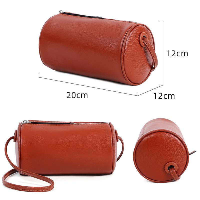 Women's bag real cowhide cylinder bag new niche messenger bag plus