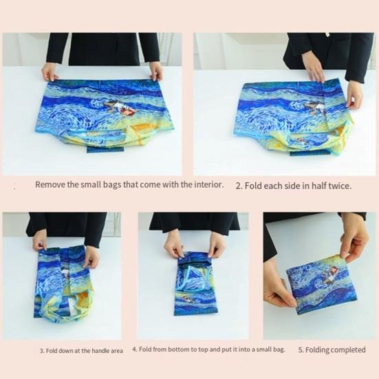 Shopping Bag Reusable Foldable Polyester Tote with Reinforced Stitching Compact Storage Bag for Fruits Vegetables